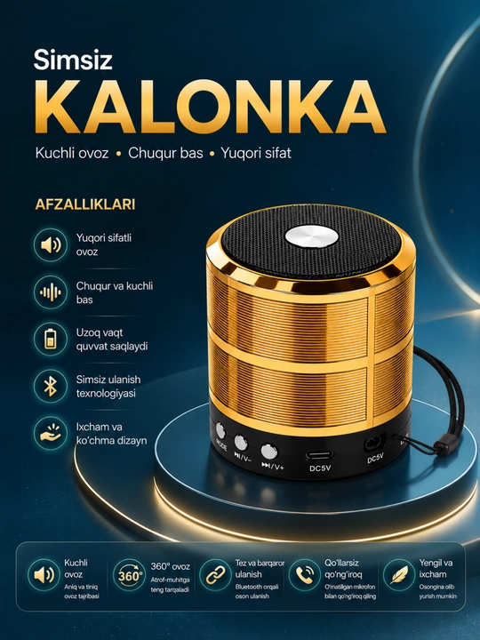 WS-887 Bluetooth Kolonka Simsiz Karnay FM Radio USB TF AUX Portativ Dinamik Qora - 