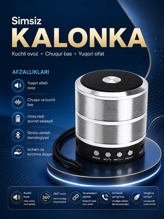 WS-887 Bluetooth Kolonka Simsiz Karnay FM Radio USB TF AUX Portativ Dinamik Qora - 