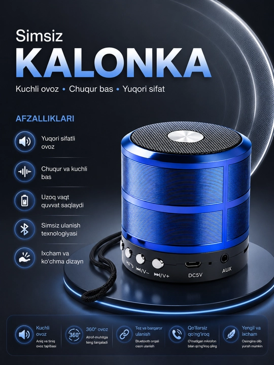 WS-887 Bluetooth Kolonka Simsiz Karnay FM Radio USB TF AUX Portativ Dinamik Qora - 