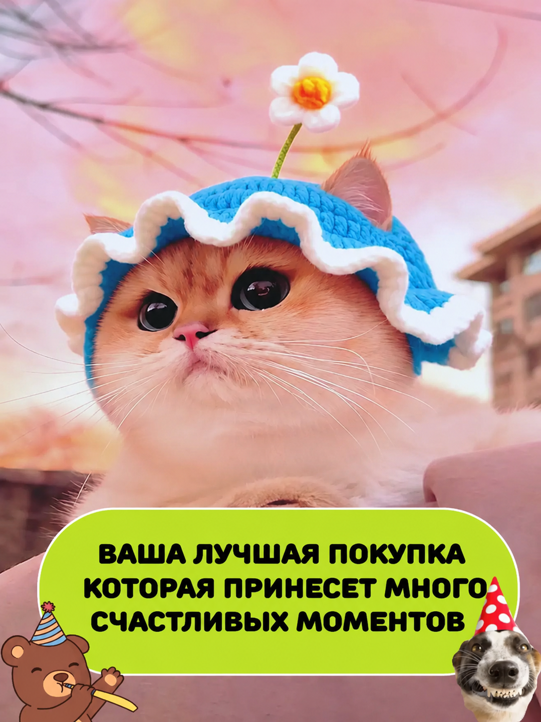 Шапочка для питомцев с цветком