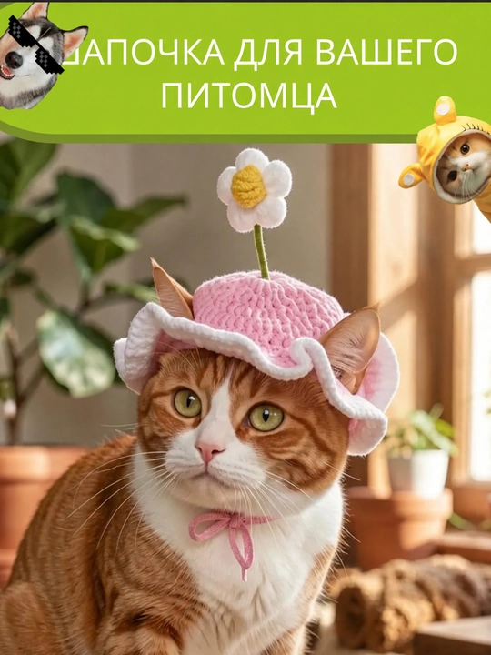 Шапочка для питомцев с цветком - 