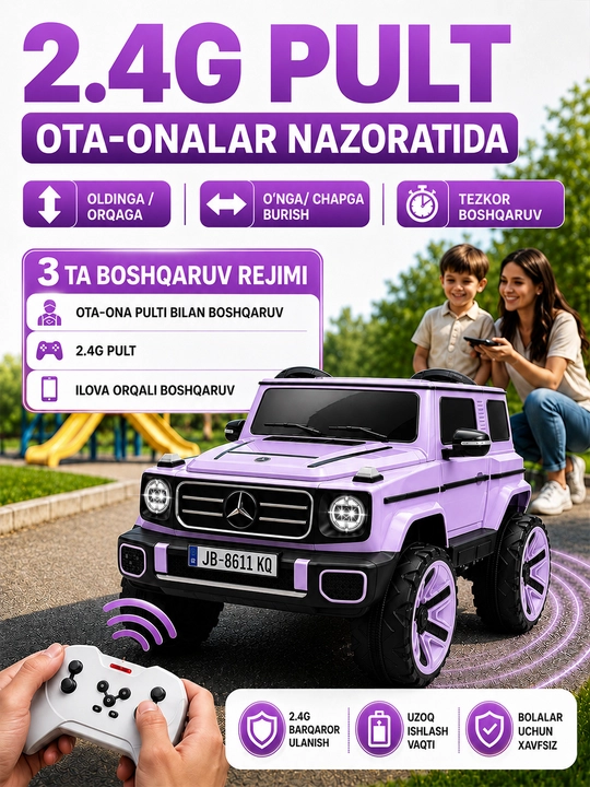 Детский электромобиль 24V 4×4, 4 мотора 550, LED, Bluetooth, управление через APP