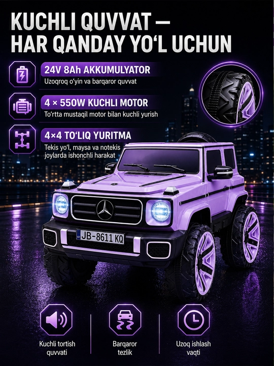 Детский электромобиль 24V 4×4, 4 мотора 550, LED, Bluetooth, управление через APP