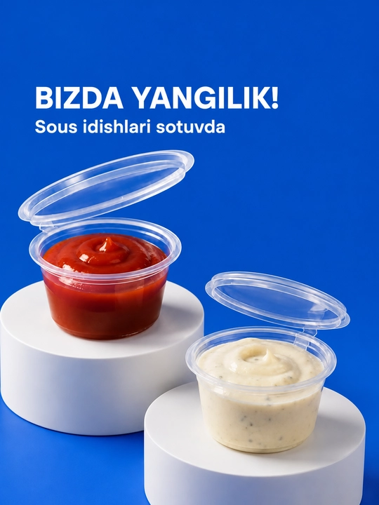 Qopqoqli plastik sous idishi, 25 ml va 75 ml, oziq-ovqat uchun, bir martalik konteyner - 