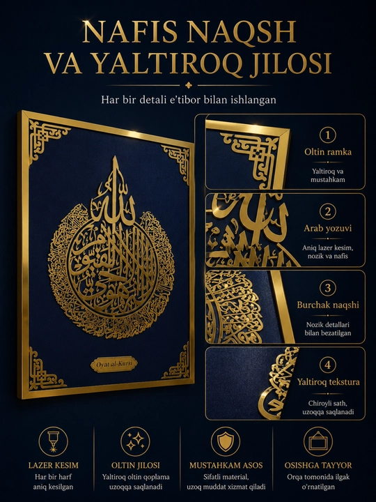 "Oyat al-Kursiy" islomiy dekorativ kartinasi (70 × 50 sm)