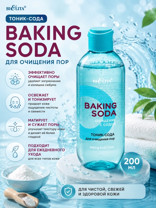 Yuz uchun Baking Soda sovg‘a to‘plami, yuvinish kukuni, tonik, skrab, 353 g, Belita