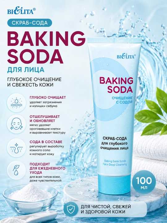 Yuz uchun Baking Soda sovg‘a to‘plami, yuvinish kukuni, tonik, skrab, 353 g, Belita