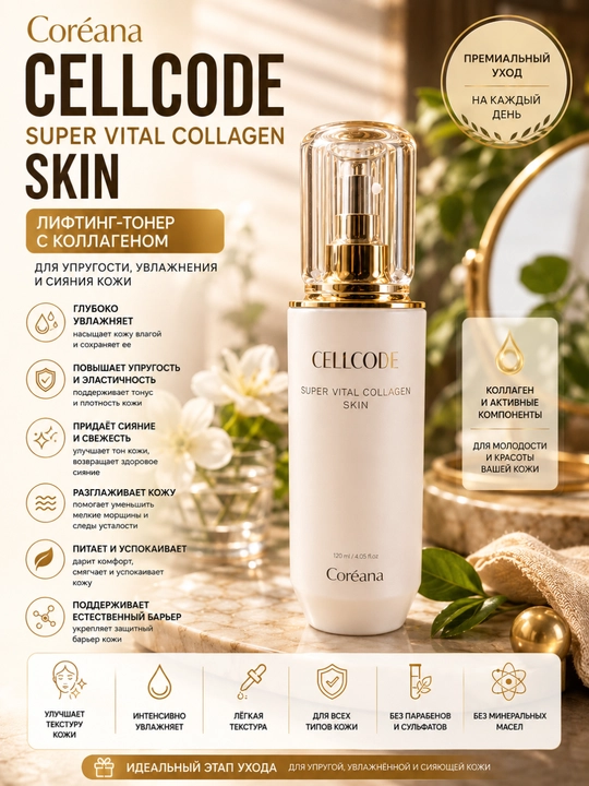 Coréana Cellcode Super Vital Collagen yuz uchun kollagenli to‘plam