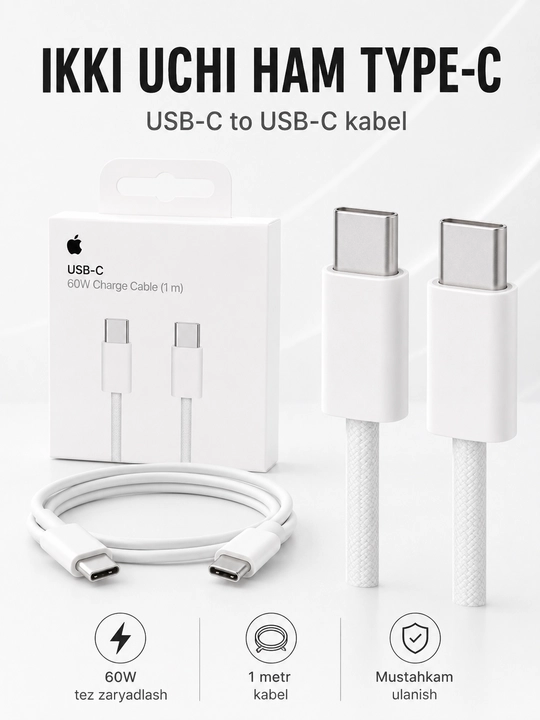 Кабель USB-C - USB-C для зарядки, 60W, 1 м