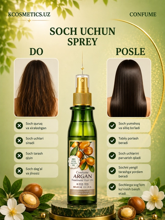 Mist, soch va uchun, shikastlangan va singan sochlar uchun, qayta tiklovchi, Welcos Koreya