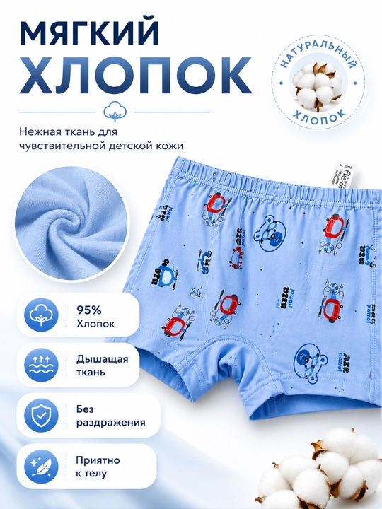 O‘g‘il va qiz bolalar uchun trusik, 5 dona to‘plam, 95% paxta, yumshoq va qulay, 3-12 yoshli bolalar uchun mo‘ljallangan