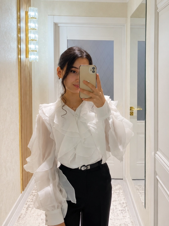Ayollar uchun volanli organza bluzka elegant ko'ylak ofis va bayram uchun - 