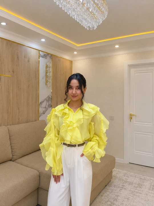 Ayollar uchun volanli organza bluzka elegant ko'ylak ofis va bayram uchun - 