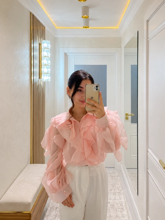 Ayollar uchun volanli organza bluzka elegant ko'ylak ofis va bayram uchun - 