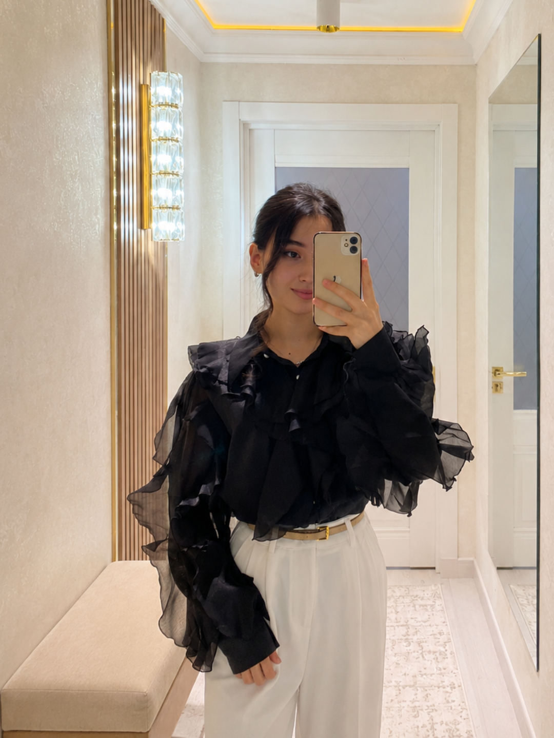 Ayollar uchun volanli organza bluzka elegant ko'ylak ofis va bayram uchun - 