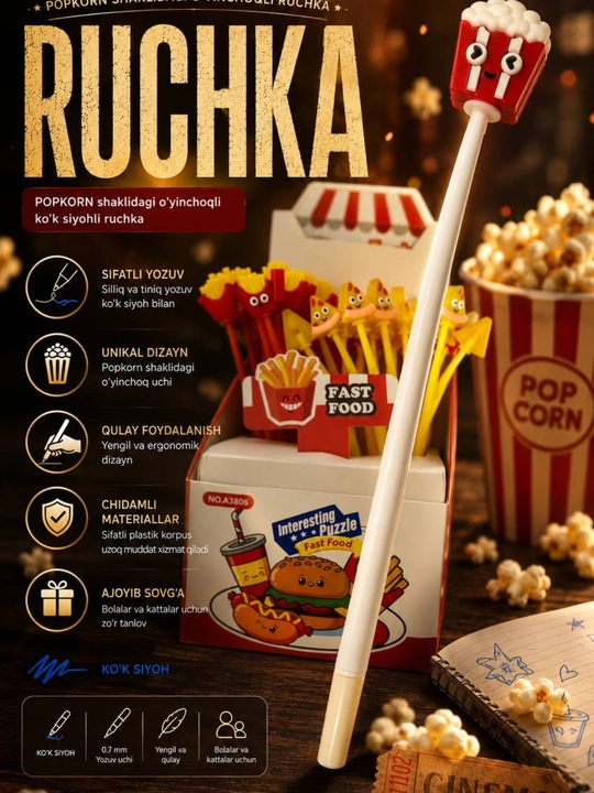 Gel ruchka, ko‘k ruchka, o‘yinchoq ruchka, maktab ruchkasi