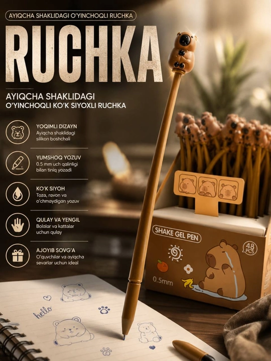 Gel ruchka, ko‘k ruchka, o‘yinchoq ruchka, maktab ruchkasi