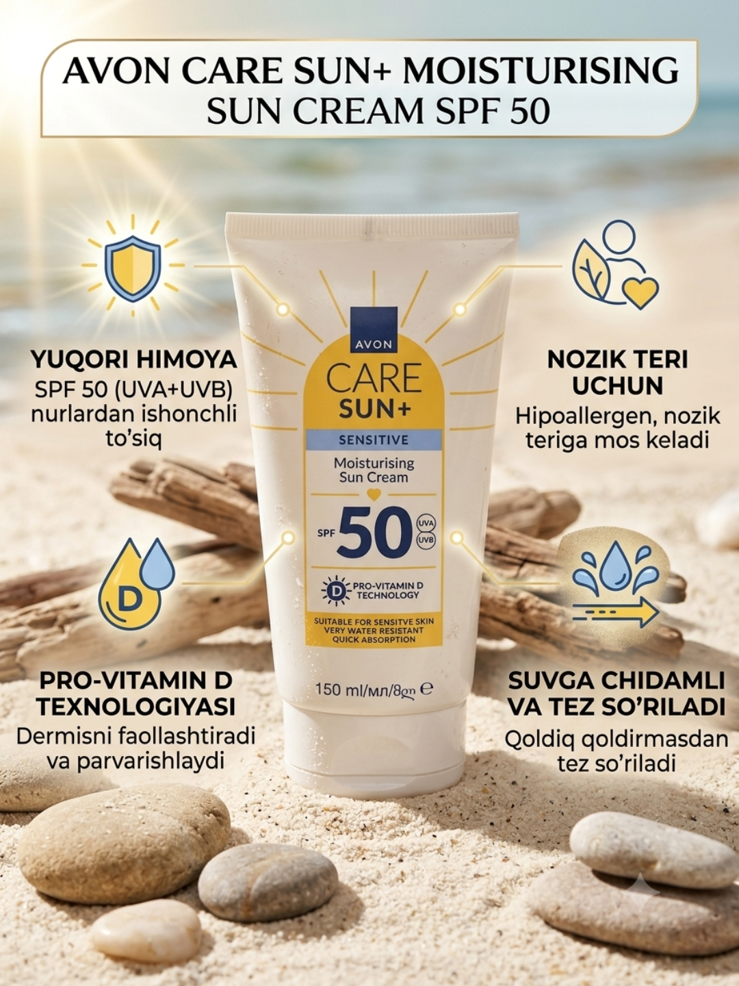 Avon Care Sun+ Spf 50 yuz va tana uchun quyoshdan himoya kremi - 
