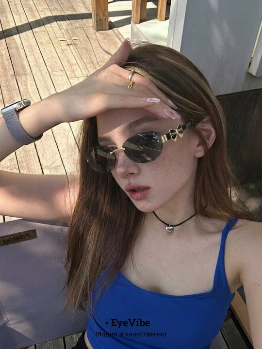 Очки солнцезащитные EyeVibe безрамочные кошачий глаз с бантиком MIU MIU, градиентные линзы - 
