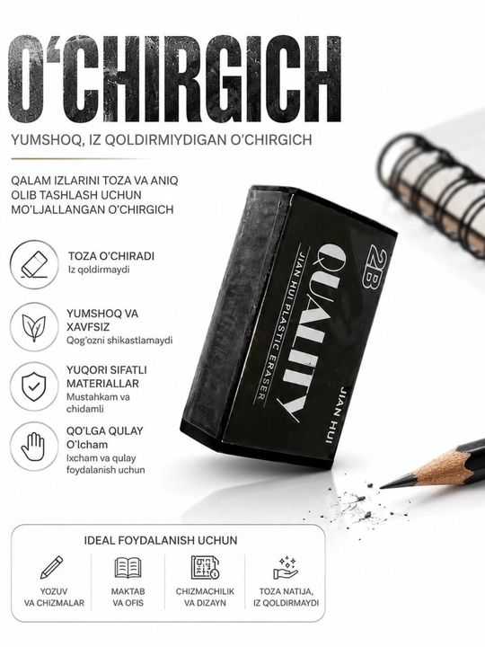 O‘chirgich, yumshoq, maktab uchun, kanselyariya uchun, ofis uchun
