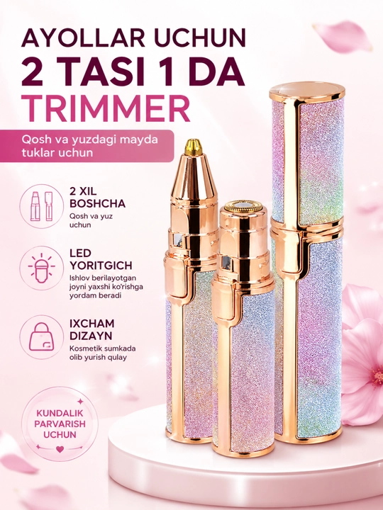 Ayollar, qoshlar va yuz sochlari uchun 2 tasi 1 da elektr trimmer