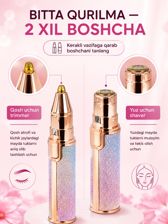 Ayollar, qoshlar va yuz sochlari uchun 2 tasi 1 da elektr trimmer