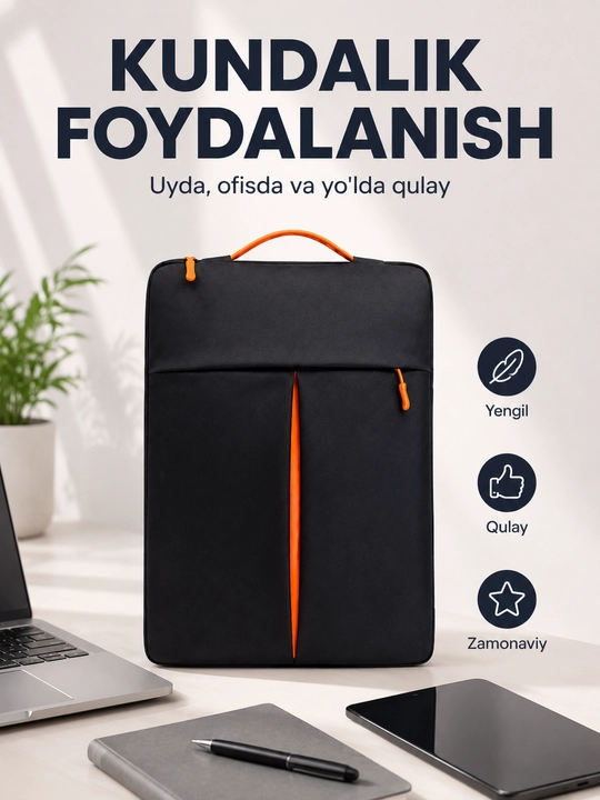Zamonaviy va qulay noutbuk sumkasi — o‘qish va ish uchun - 