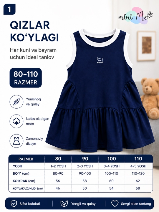 Bolalar ko'ylagi qizlar uchun, yumshoq paxta, yozgi va bayramona - 