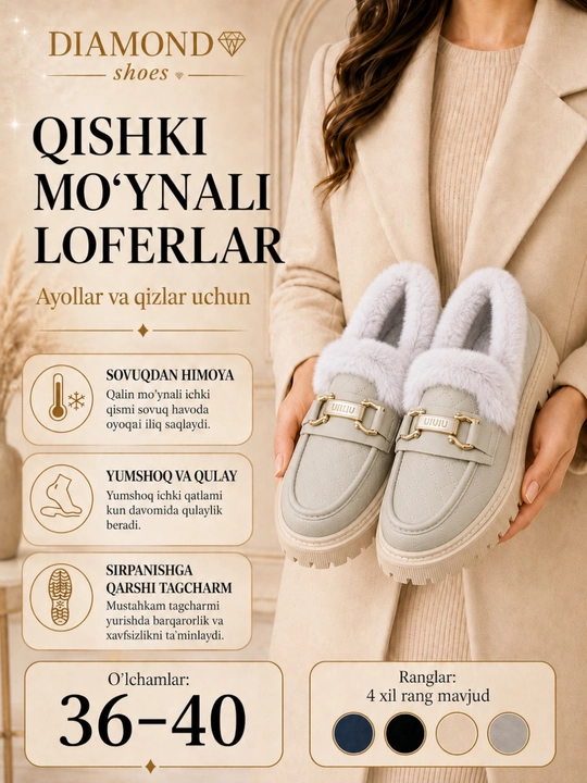 Ayollar va qizlar uchun qishki mo‘ynali loferlar - 