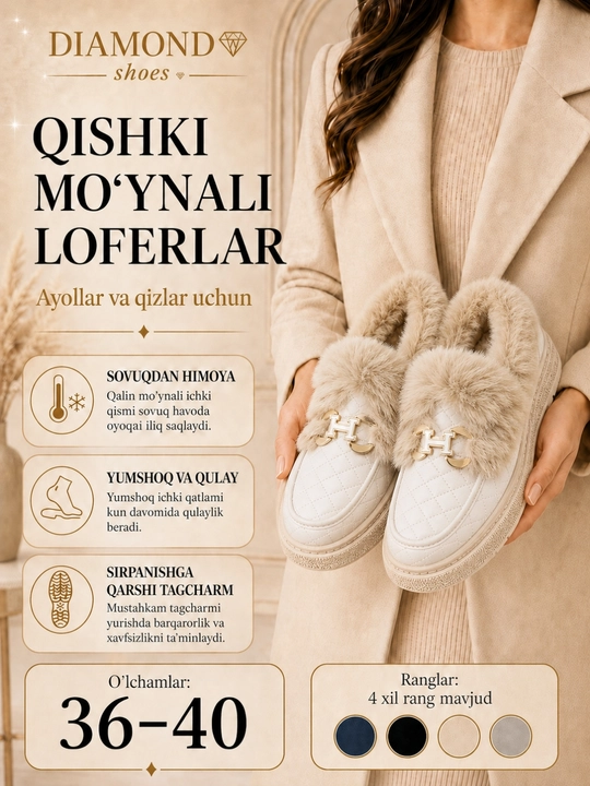 Ayollar va qizlar uchun qishki mo‘ynali loferlar - 