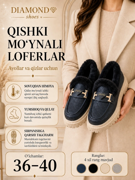 Ayollar va qizlar uchun qishki mo‘ynali loferlar - 