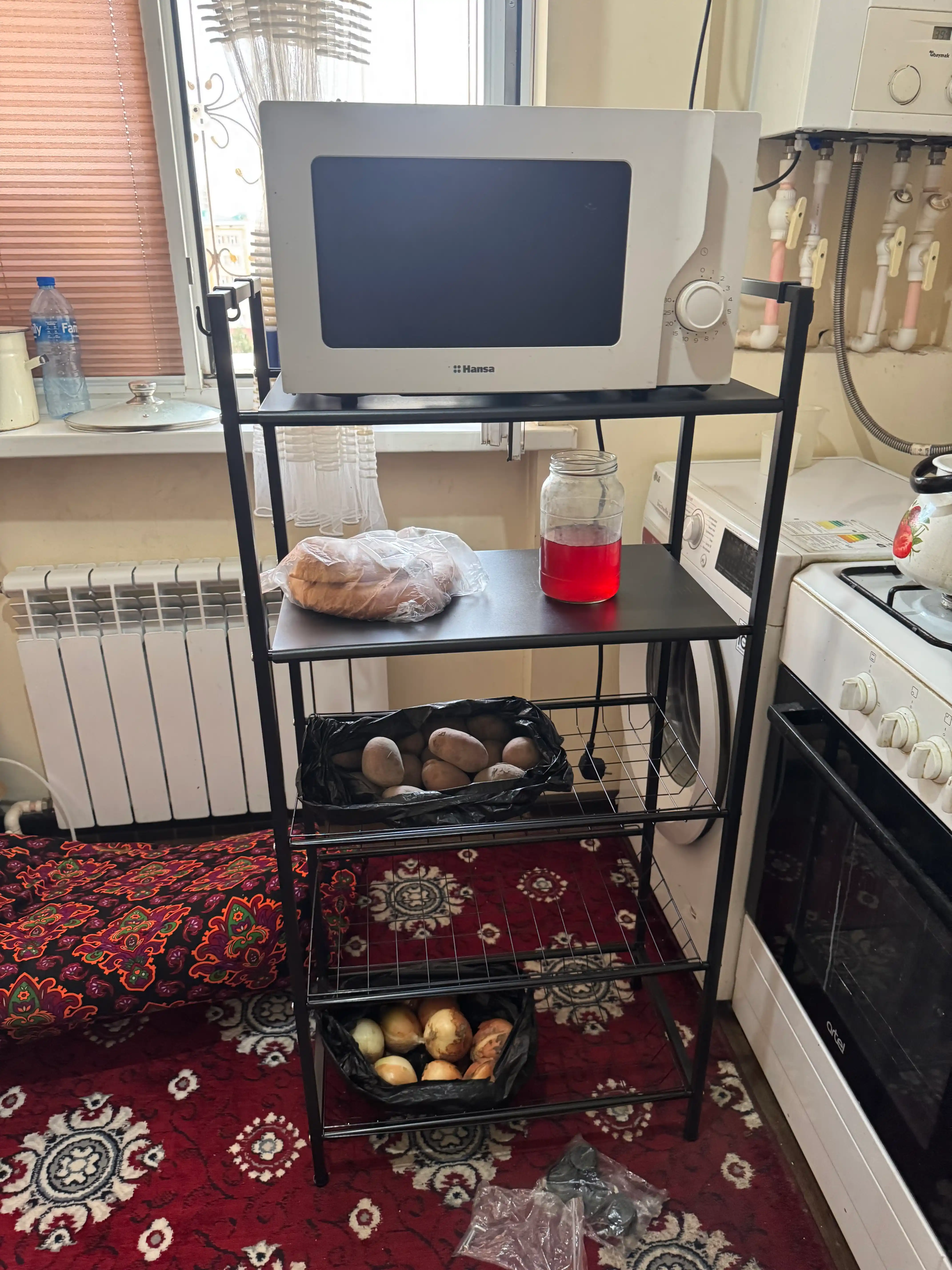 Polda turadigan stellaj temirli g'ildirakli, uy, oshxona va ofis uchun, 3/4/5 tokchali