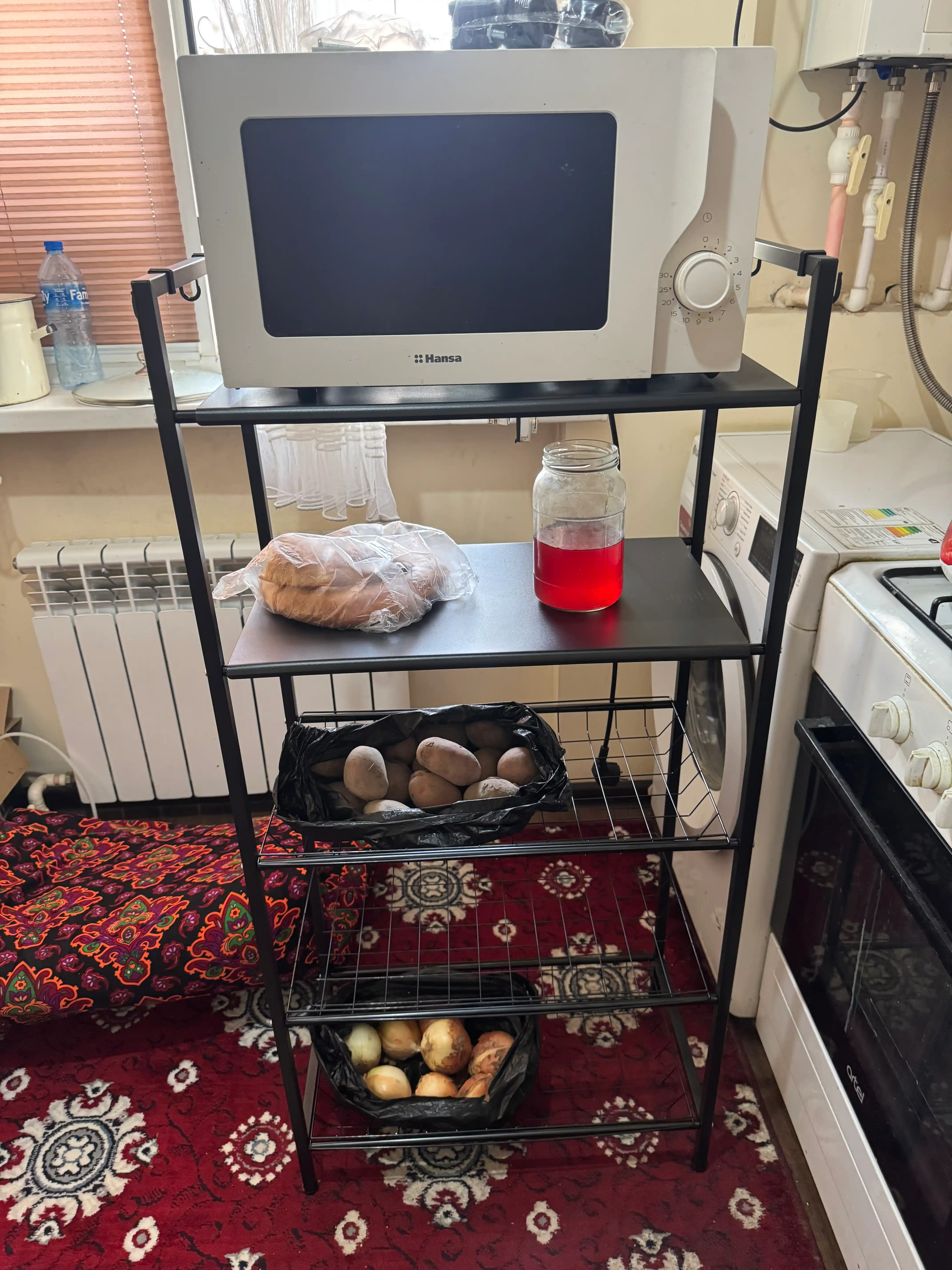 Polda turadigan stellaj temirli g'ildirakli, uy, oshxona va ofis uchun, 3/4/5 tokchali