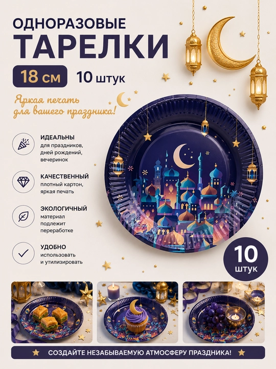 Bir martalik tarelkalar 18 sm 20 dona. Yorqin bosma bayram - 