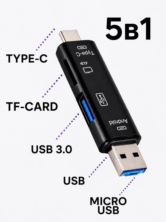 USB / Type-C / MicroUSB OTG kardrider, SD va TF xotira kartalari uchun adapter
