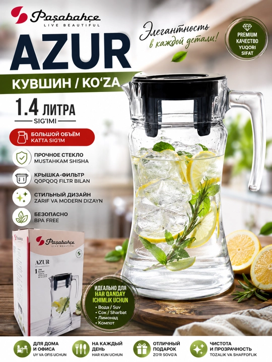 Hisha kuvin 1400 ml qopqoqli suv sharbat kompot uchun qulay idish - 