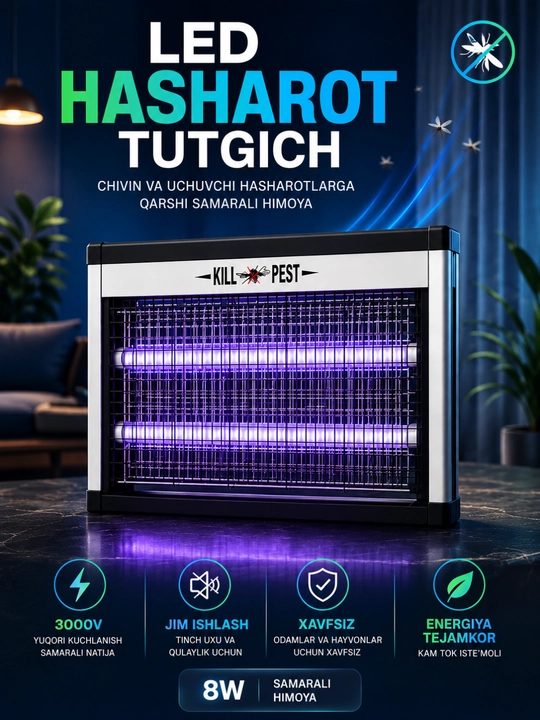 Chivinlarga qarshi LED chiroq, elektr chivinlarga qarshi chiroq hasharotlarni yo‘q qiluvch - 