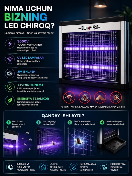 Лампа от комаров LED, 10W, электрическая антимоскитная лампа уничтожитель насекомых