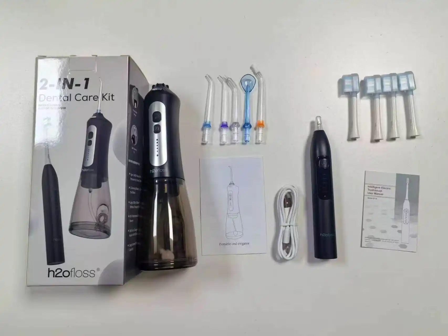 H2OFloss Portativ og‘iz irrigatori – professional tish va milk parvarishi, 8 ta nasadka