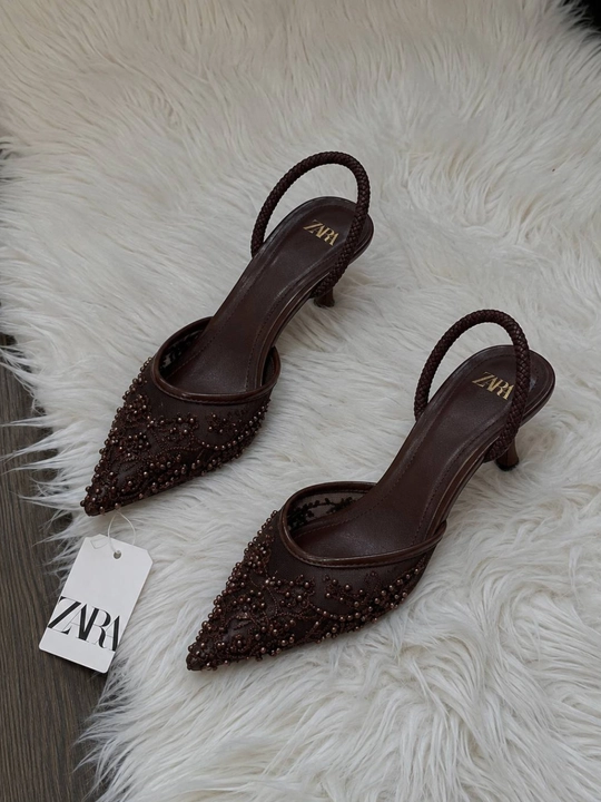 ZARA model ayollar nafis tufli munchoq bezakli kabluk 6 sm Turkiya razmerga razmer
