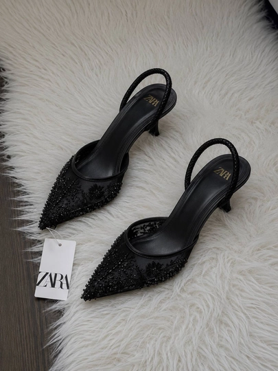 ZARA model ayollar nafis tufli munchoq bezakli kabluk 6 sm Turkiya razmerga razmer