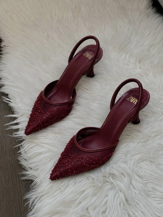 ZARA model ayollar nafis tufli munchoq bezakli kabluk 6 sm Turkiya razmerga razmer