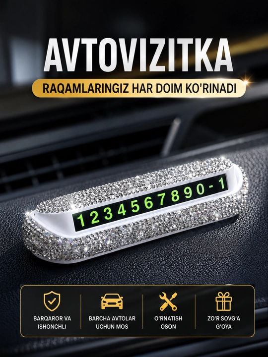 Premium strazli avtovizitka – avtomobil uchun telefon raqami ko'rsatkichi - 
