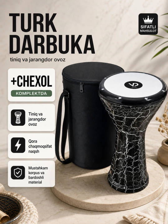 TURK Darbuka (Tabla) – Qora chaqmoqsifat naqshli - 