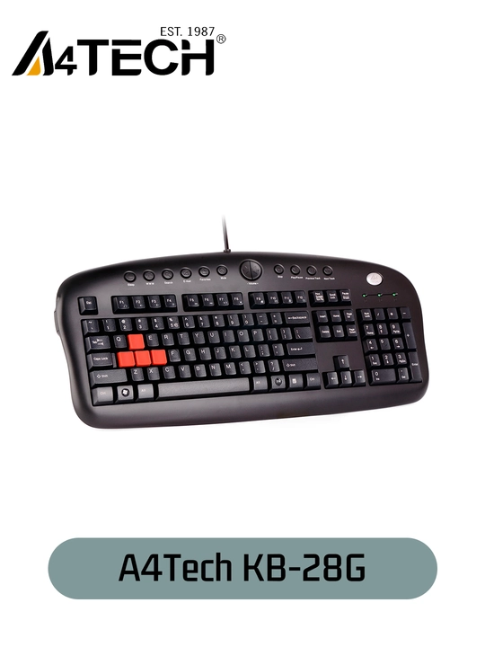 Klaviatura A4Tech KB-28G, USB, simli, multimedia, 104 tugma, suvga chidamli - 