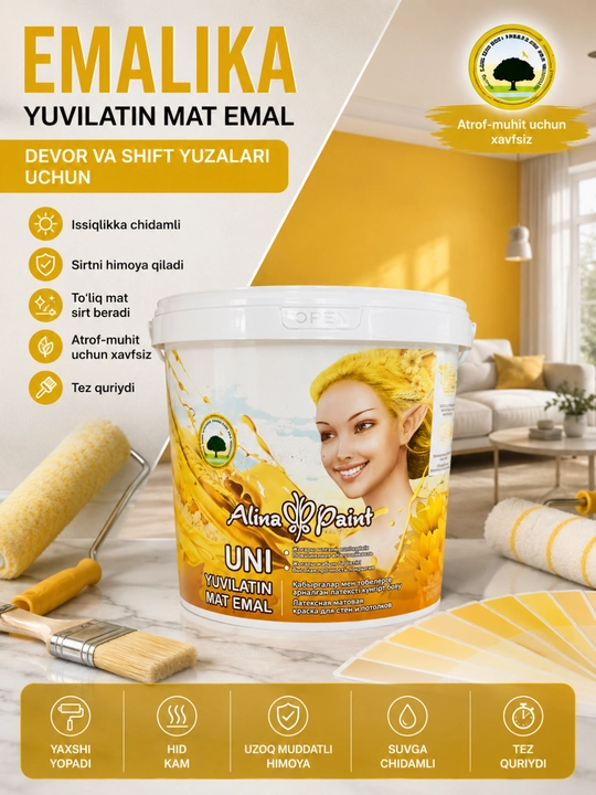 Alina Paint Emalika yaltiroq emal bo'yoq, radiator, metall, yog'och
