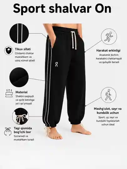 Erkaklar triko Oversize, sport shim erkaklar uchun, sifatli erkaklar shalvari, erkin fason — Oversize / Черный
