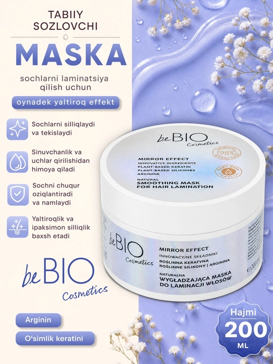BeBIO Baby Hair Complex silliqlovchi soch laminatsiya niqobi, 200 ml