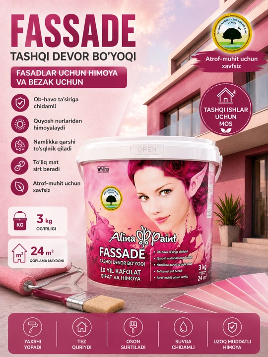Краска для наружных фасадов Alina Paint FASSADE, акриловая краска для фасадов - 