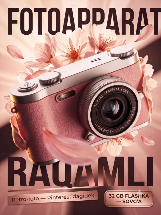 Raqamli kamera (fotoparat), foto kamera, retro kamera, 8x zum, va 32 GB karta